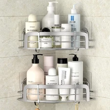 STEUGO 2 Pack Shower Caddy Corner, Bathroom Corner Shower Shelfs, Adhesive Wall 