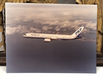 Vintage LARGE PHOTO - Boeing 757 IN-FLIGHT over Ocean & Land