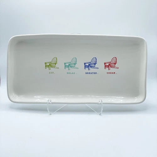 Rae Dunn Adirondack Chairs Sit Breathe Dream Relax Serving Platter Magenta 14"