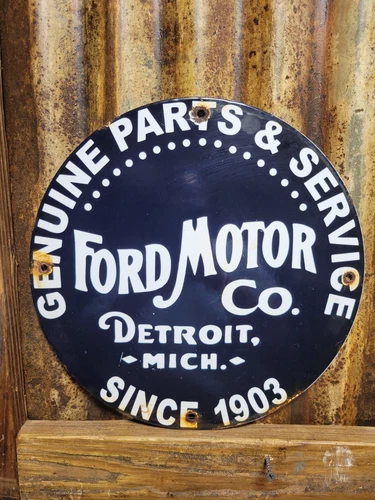 VINTAGE FORD MOTOR CO. PORCELAIN SIGN DETROIT CAR GAS SALES SERVICE AUTO PARTS