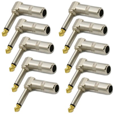 10 PACK LOT 1/4 TS RIGHT ANGLE MONO PHONE PLUG CORD CONNECTOR 6.3MM CABLE JACK