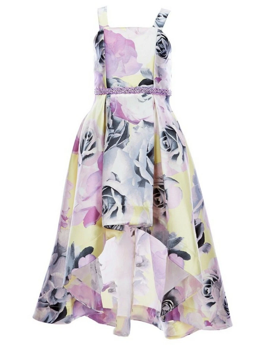 Speechless Big Girl's Sleeveless Floral Mikado Hi-Low Fanciful Dress-Size-14