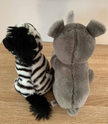 KORIMCO - Lot of 2 'Lil Friends' Zebra + Rhinoceros Plush