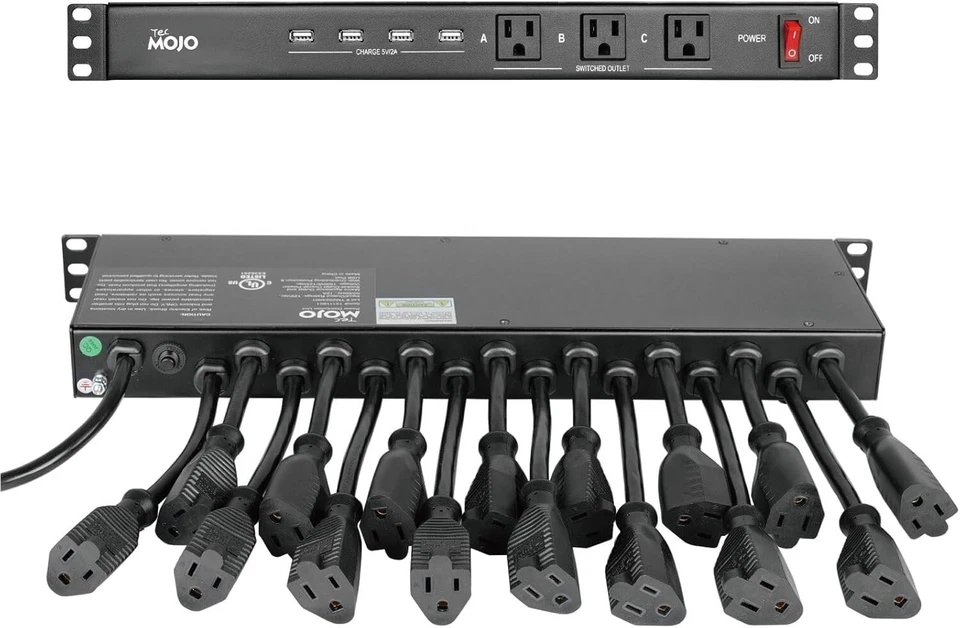 Tira de alimentación PDU de montaje en rack de 1U 19 tomas disyuntor USB para gabinete de servidor Foto 3 de 4