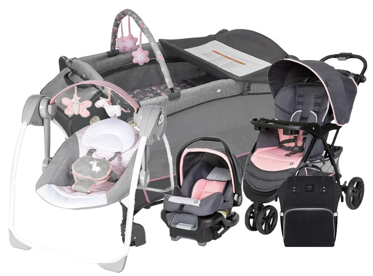 Newborn Baby Girl Stroller Travel System With Car Seat Playard Baby Swing Bag