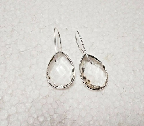 Orecchini pendenti quarzo trasparente naturale argento sterling 925 / regalo anniversario - Foto 4 di 4