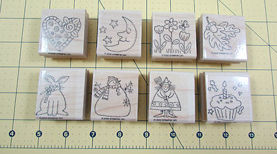 Stampin Up Just For Fun Stamp Set of 8 Fall Spring Heart Snowman Rabbit Easter 