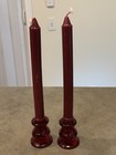 Set of 2 Vintage Hallmark Glass Taper Candle Holders Red With Candles Christmas