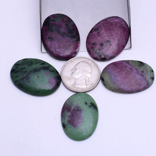 5 Pcs Natural Ruby Zoisite Untreated 29mm-33mm Oval Cabochon Loose Gemstones Lot - Picture 9 of 10