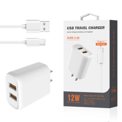 Reiko Micro Portable Travel Home Charger With Built In Cable In White