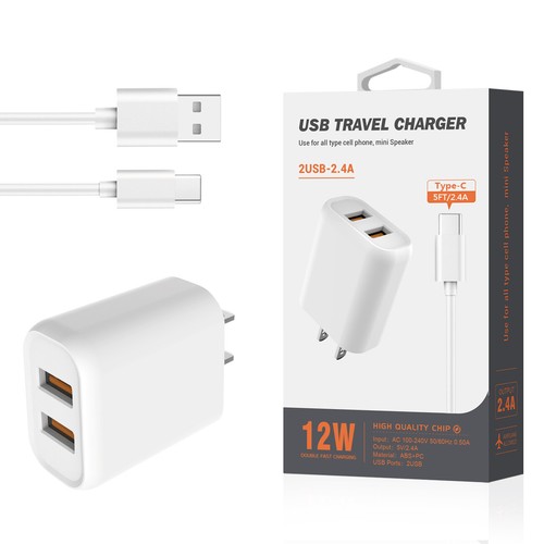 Reiko Micro Portable Travel Home Charger With Built In Cable In White