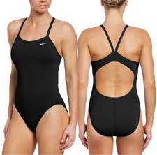 Nike L20708 Womens Black Racerback Signature One-Piece Swimsuit Size 32 / 6