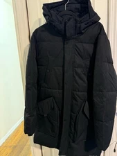 KARL LAGERFELD PARIS Quilted Fleece Lined Hooded Parka Coat M Black NO FUR