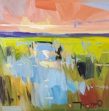 Vibrant Bold Marshland Sunset Art PRINT Painting by Artist Jose Trujillo 16x16