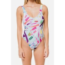 Mara Hoffman Womens Mia Marimba High Cut One Piece Aqua Feather Multicolor Large