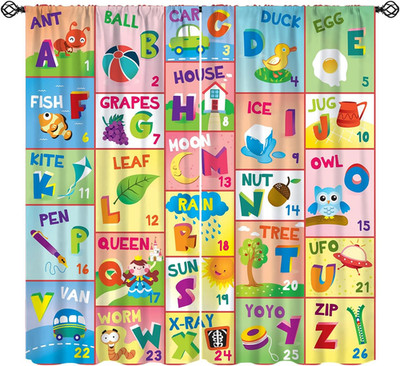 Kids ABC Alphabet Curtains, Play Learn Board Game Animals Pattern Window Treatme