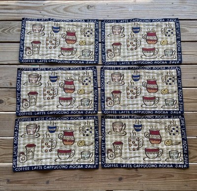 Park B. Smith Coffee Shop Placemats  Set of 6 Woven Cafe Java Theme 19 x 12 in