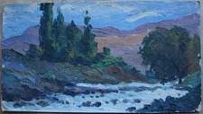 Ukrainian Soviet USSR oil painting impressionism landscape mountain stream river