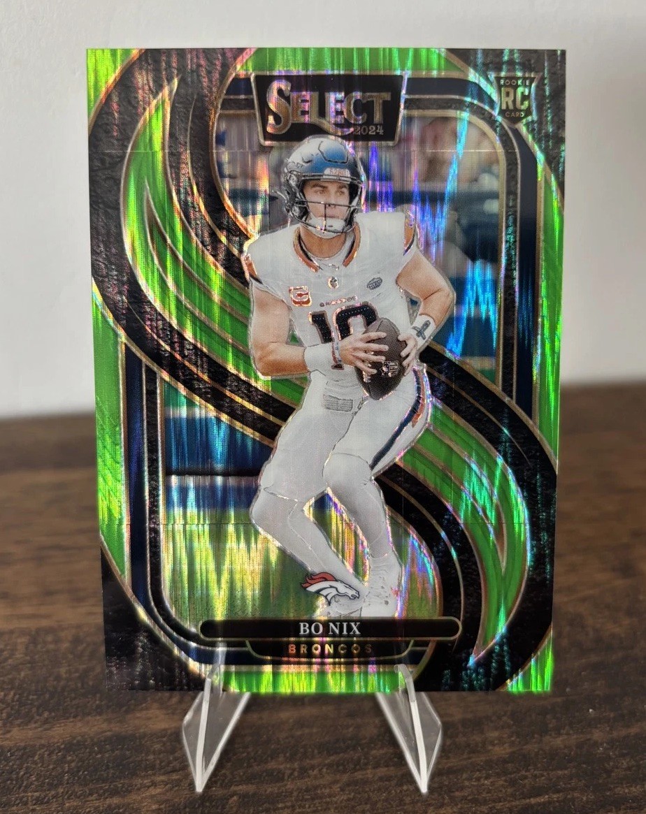 2024 Panini Select - Premier Level Bo Nix #117 Neon Green Shock Prizm /499 (RC)
