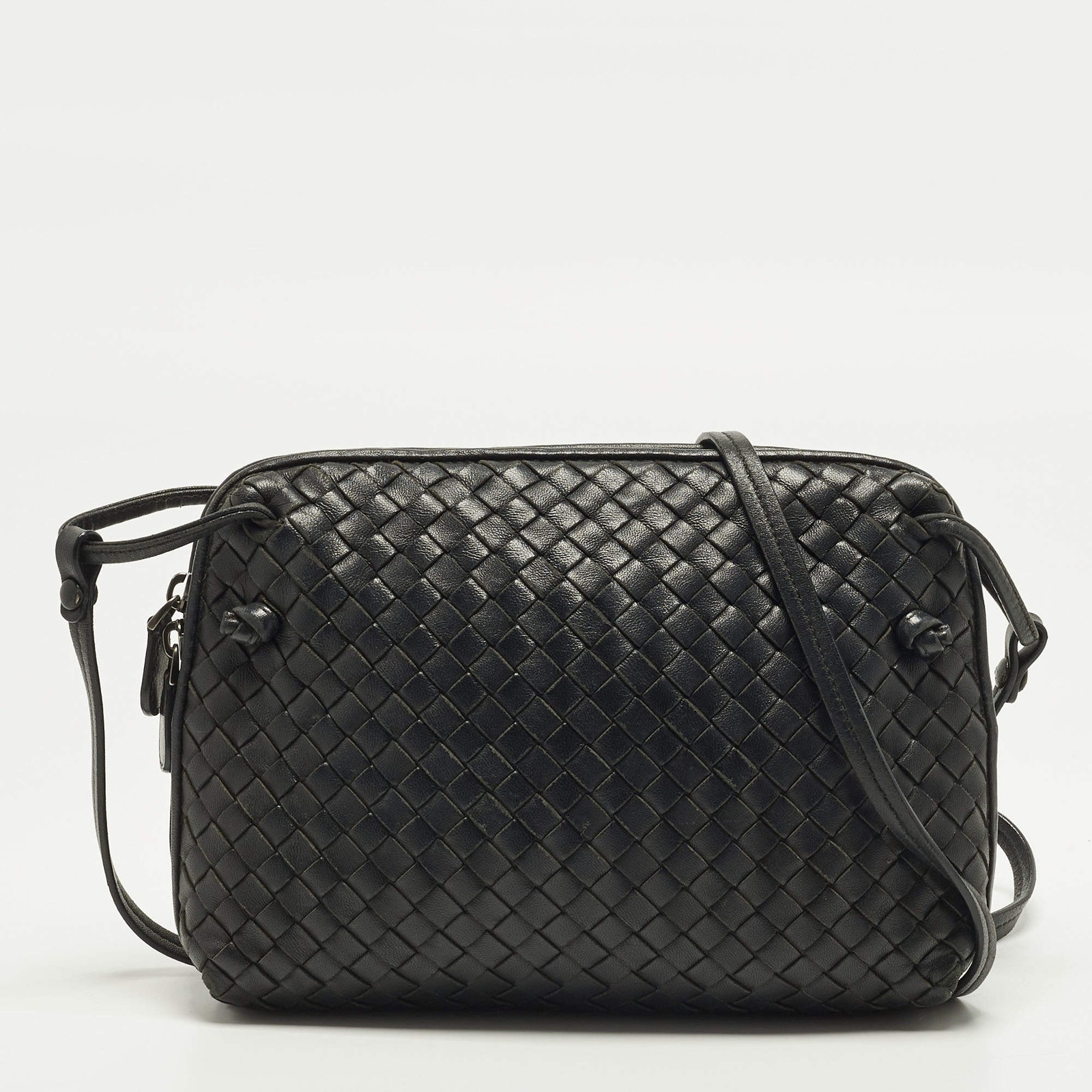 Bottega Veneta Nodini Intrecciato Black Leather Shoulder Bag