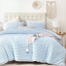 Fluffy King Size Comforter Set 3 Pieces - Light Blue Fleece Fluffy Comforter