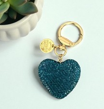 Blue Heart Purse Charm Key Chain - Rhinestone, Backpack, Belt Loop Charm