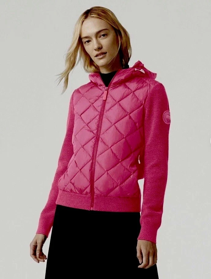 Felpa con cappuccio Canada Goose Hybridge trapuntata in maglia bella rosa