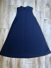 Signature Studio women's Navy Blue Mock Neck Sleeveless A-Line Dress sz S