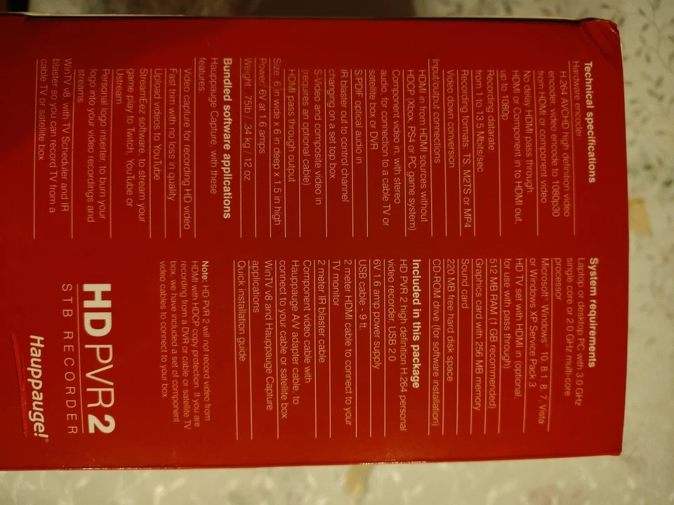 Hauppauge HD PVR 2 HD Video Recorder from Cable or Satellite TV - New! - Image 4 of 4