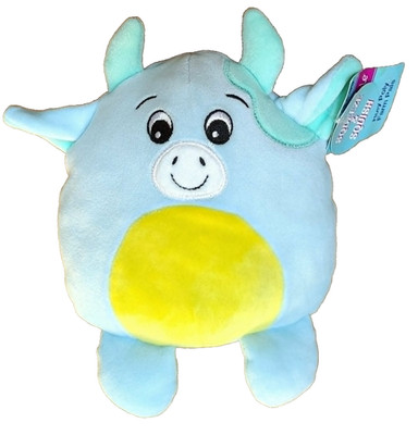 Cottondale Roly Poly Farm  Cow Blue Yellow  Plush 8in Homerbest -Small Dirt Spot