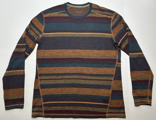 Smartwool Mens XL Shirt Merino Wool Long Sleeve Crew Neck Base Layer Striped EUC