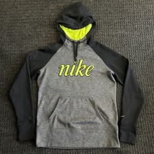 Nike Hoodie Womens Therma-Fit Sweatshirt M Thumbholes Activewear Gray Volt Green