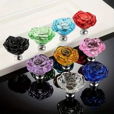 Elegant 50mm Crystal Rose Glass Furniture Knob for Cabinets and Dressers