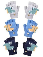 3 Pair Convertible Mittens Kids Knitted Warm Fingerless Gloves Toddler