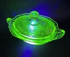Vintage Uranium Vaseline Glass Anchor Hocking Princess Sugar Bowl with Lid
