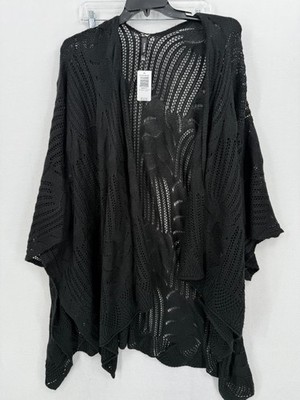 Torrid Black Open Front Pointelle Knit Ruana Shawl Cardigan One Size Acrylic NWT