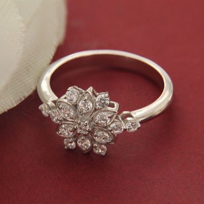 2Ctw Round Cut Real Moissanite Flower Engagement Ring 14K White Gold Plated