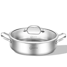 7 Quarts Tri-Ply Stainless Steel Sauté Pan with Lid 12 Inch Deep Frying Large