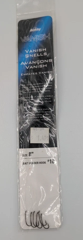 Lote de 6 - Ganchos para soporte de cebo Berkley Vanish Snell #10 - 8 pulgadas Leader - Paquete de 6 Foto 2 de 4