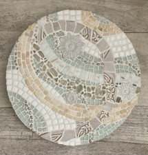 Round Mosaic Wall Art White/Neutrals Abstract Glass Tile Stone Wall Art 12  