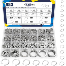 C Clips Assortment Kit (M3-M26), 435 Pcs External Retaining Rings Set