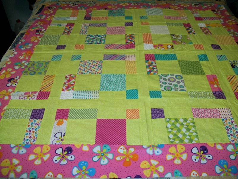 machine sewn bright colors quilt top