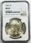1923-P $1 Peace Dollar NGC MS62 90% Silver Philadelphia US Coin
