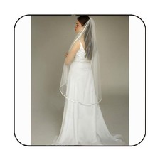 1 Tier White Fingertip Length Bridal Wedding Veil Ribbon Edge with Comb