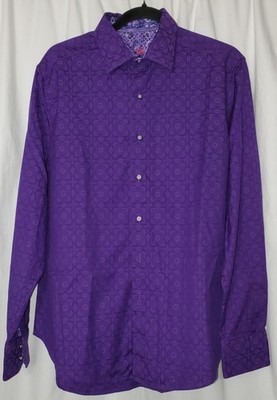 Robert Graham Purple Geometic Design L/S Button Up Shirt Mens M Flip Cuff -India