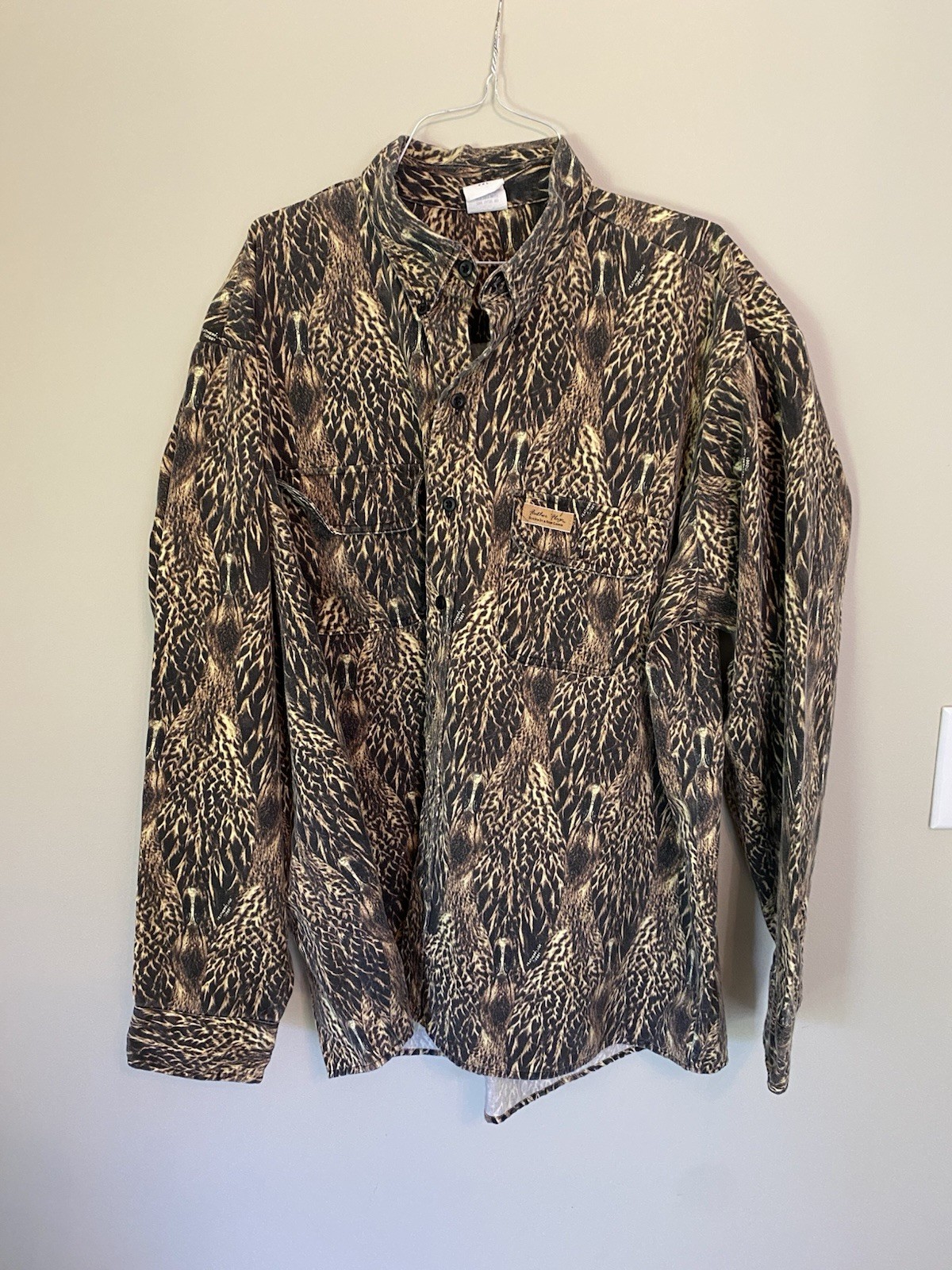 Camicia bandiera piuma uomo 2XL marrone manica lunga abbottonata anatre in una fila twill