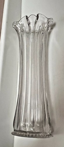 Atq John Higbee Clear Swung Glass Vase Helio Pattern EAPG c.1915 11.25” Tall - Picture 6 of 11