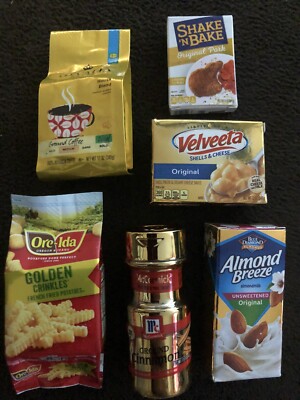 6 ZURU Mini Brands GOLD RUSH - Gevalia, Golden Crinkles, Almond Breeze, Velveeta