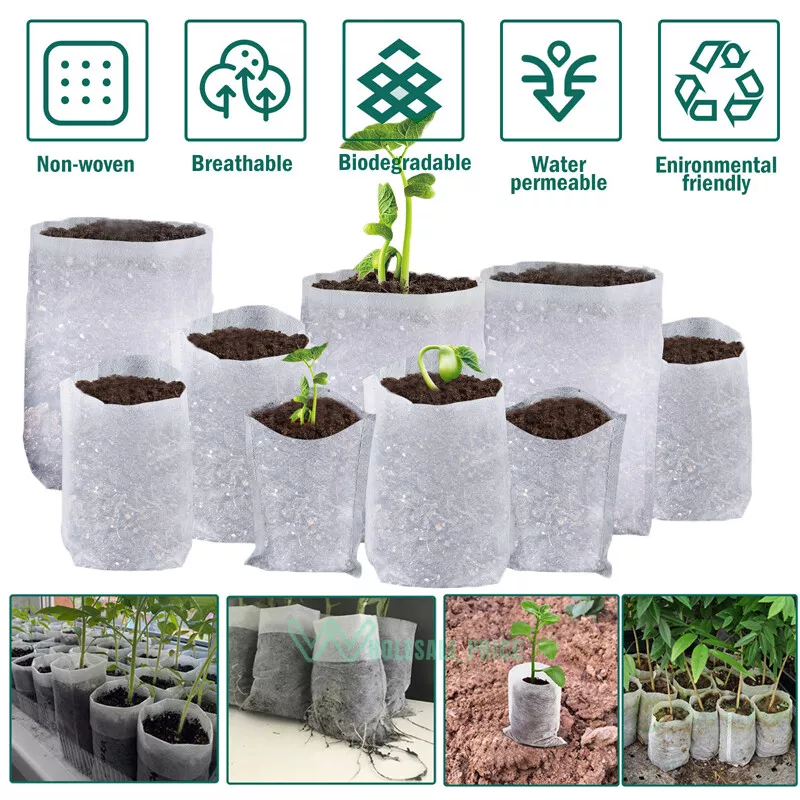 100/200x Plant Grow Bags Biodegradable Non-woven Fabric Nursery Bag  Seedling Pot