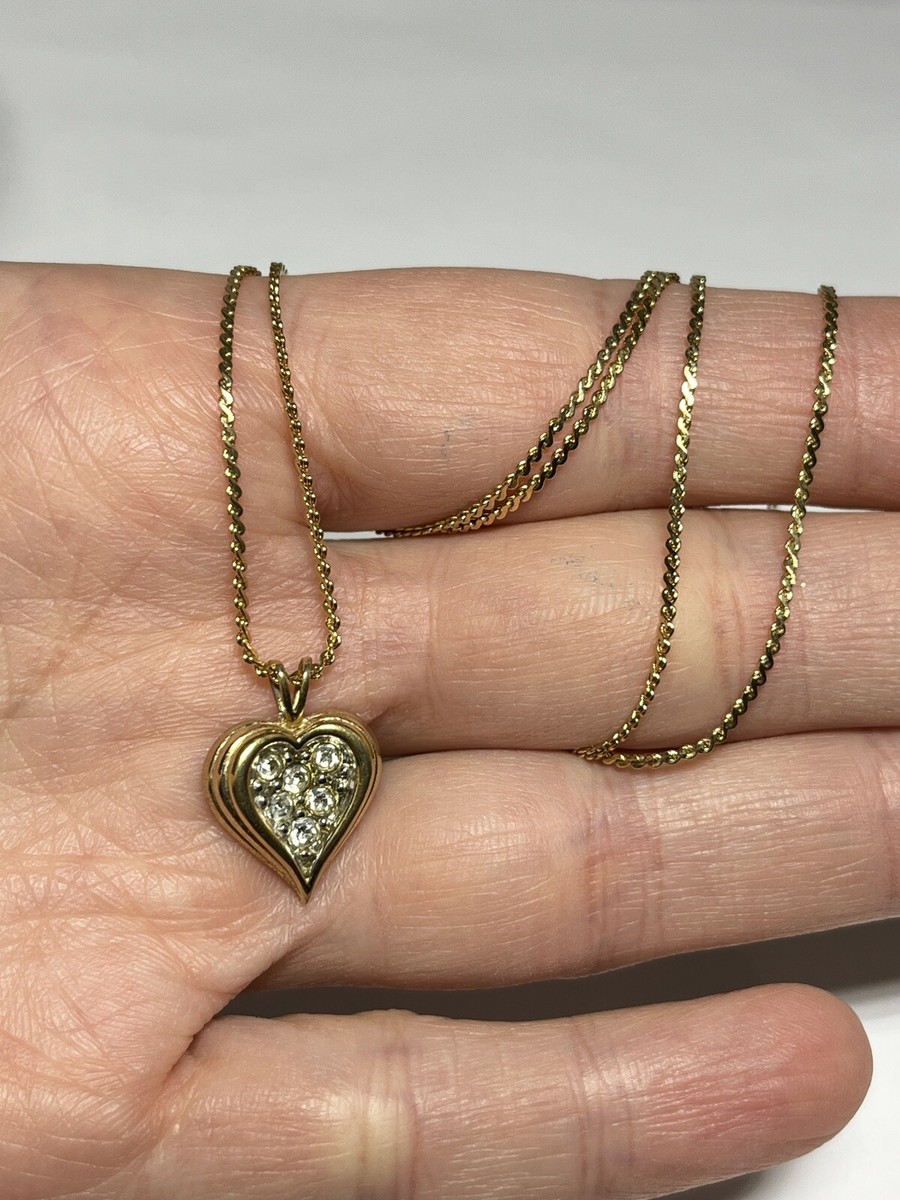 ★VINTAGE HOLLYWOOD★ 2way Essential Heart Necklace 90's Vintage Avon Rhinestone Chunky Heart Pendant Necklace